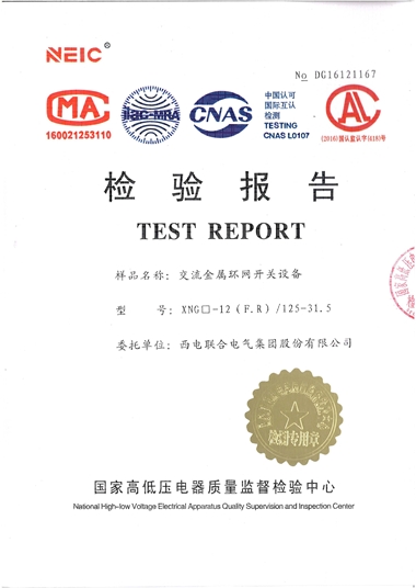 XGN-12/1250A 環(huán)網(wǎng)開關設備（檢驗報告）